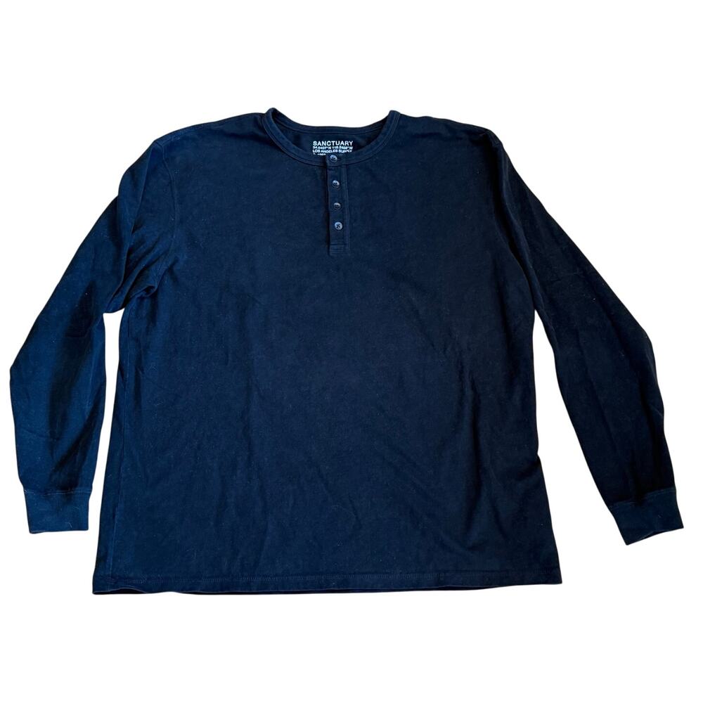 Sanctuary Los Angeles Supply Men's Large Long Sleeve Henley Shirt Black Cotton